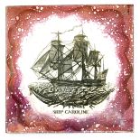 Ship Caroline a rare Campbell Tile Company lustre tile for Gray's Pottery, printed in black on a