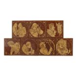 A set of seven Minton Rustic Humours tiles, printed in brown and buff, comprising Terror,