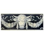 A Minton's ten tile panel designed by William Wise, printed with a bull's head and foliage swags
