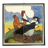 A Carter & Company Poole Pottery Farmyard Series four tile panel designed by E.E. Stickland, made