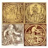 A set of Twelve Minton's Tennyson's Idylls of the Kings tiles designed by John Moyr Smith, printed