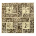 A set of T & R Boote Seasons tiles in the manner of Kate Greenaway, four tiles, printed with figures