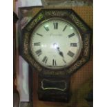 A Regency mahogany and brass inlaid drop dial wall clock, the 32 cm dial of convex form, set