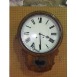 A 19th century mahogany drop dial wall clock, 32 cm dial enclosing an eight day spring driven