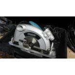 A cased Erbauer laser guided 190 mm electric powered circular saw