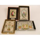 Four Victorian Valentine cards all with lace effect borders, decorated with cherubs, floral bouquets