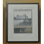 A 20th century signed coloured print showing the Wrapped Reichstag project by Christo and Jeanne-