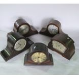 Five various Art Deco and later mantle clocks, two train movements together with a further