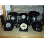 A collection of six various black Bakelite cased vintage telephone sets