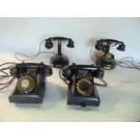 Antique telephones to include black Bakelite cased examples with circular dials, each labelled