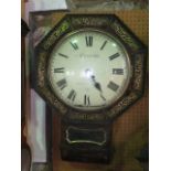 A Regency mahogany and brass inlaid drop dial wall clock, the 32cm dial of convex form, set within