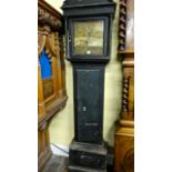 A Georgian longcase clock, the pine case with over painted finish, incorporating a square brass dial