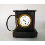 A Victorian black slate mantle clock with 8 day timepiece (key and pendulum)