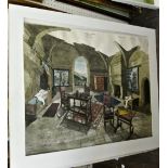 An interesting collection of pictures including a gouache study of a chateau interior scene