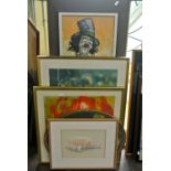 A 20th century oil painting on canvas of a clown, signed bottom left U Alund, 90 x 30 cm approx in