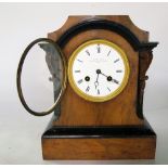 A Victorian walnut mantle clock, the case with ebonised banding, with 8 day striking movement,