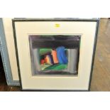 A coloured print after Howard Hodgkin of an abstract subject 32 x 35cm together with a further