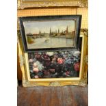 An early 20th century oil painting on board of a Dresden city scape with paddle steamer on the