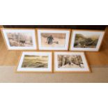 A set of five sepia coloured photographic prints by James Ravilious of agriculture subjects