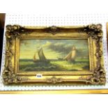 A pair of 20th century oil paintings on board in the 19th century manner, both showing coastal