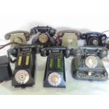 A collection of mid 20th century and later telephones and accessories, various colourways and