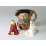 A large Royal Doulton character jug - Falstaff D6287, together with two Royal Doulton figures - This