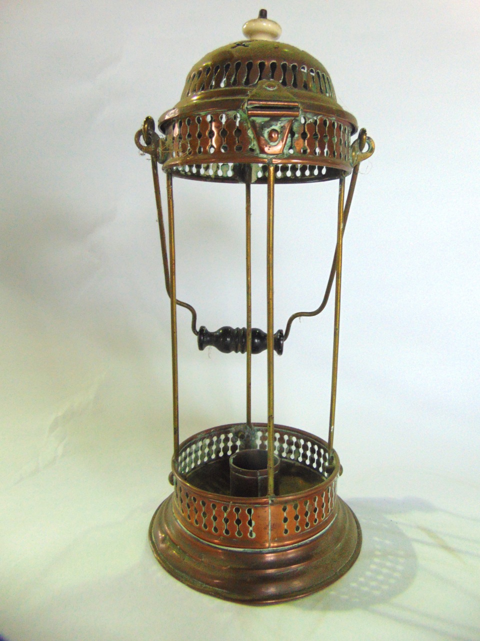 A Victorian oil lamp stand with brass column and foliated detail, later adapted to electricity - Image 3 of 3