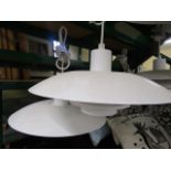 A pair of Skandium pendant lights model number PH4/3 by Lewis Pulsen, 40cm x 20cm in white spun