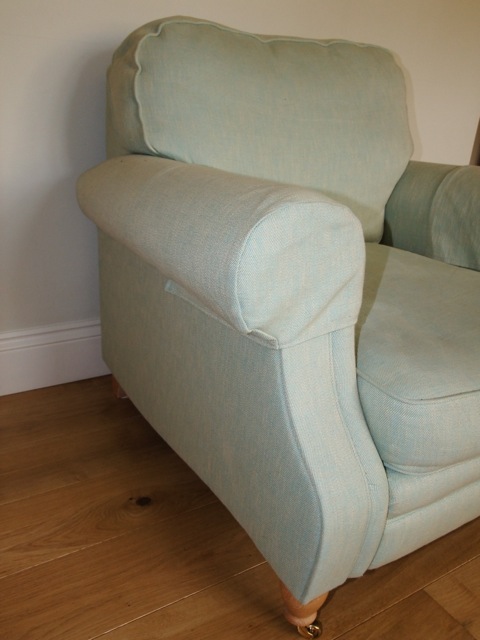 A Wesley Barrell Hazelton chair with fabric by Ian Sanderson in a phoenix duck egg coloured - Image 2 of 2