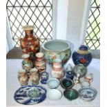 A quantity of oriental ceramics including a fish bowl with painted famille rose type floral
