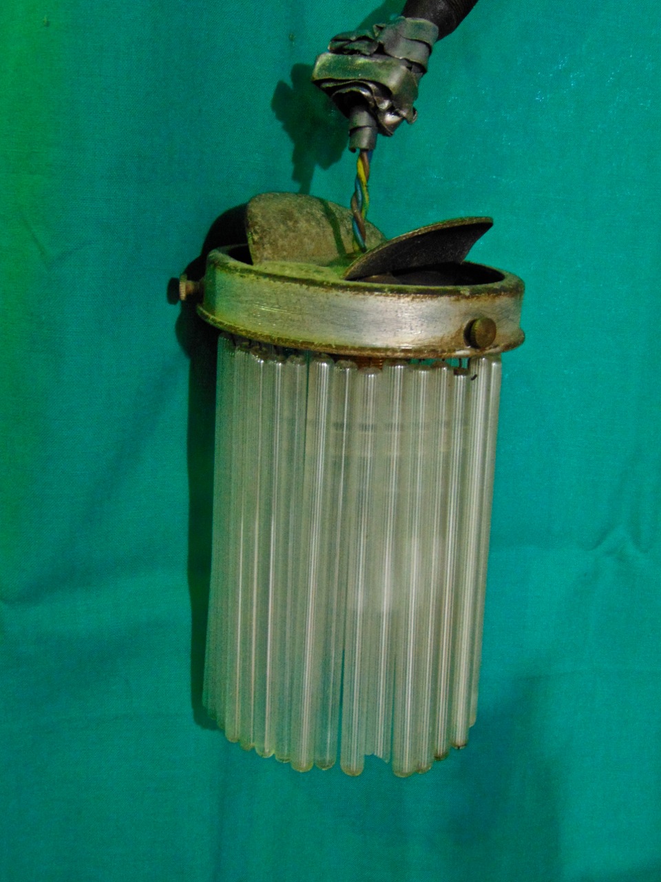 An Edwardian rise and fall electric lamp with a plate glass conical shaped shade and a further - Image 2 of 4