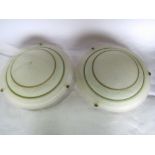 A pair of frosted glass plafonnier type ceiling shades in the Art Deco manner with rope twist