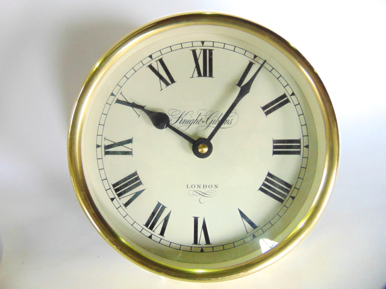 A brass cased marine or bulk head dial clock with quartz movement, further vintage table lamp - Image 2 of 3