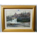 An early 20th century watercolour of a Scottish harbour scene, signed with monogram CHG (?) bottom