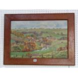 A 20th century oil painting on canvas of a Cotswold village scene, signed bottom right E Archer,