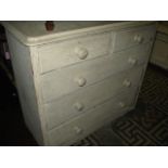 A Victorian pine bedroom chest of three long and two short drawers, with later painted finish