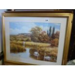 Twenty contemporary coloured furnishing prints, mainly landscape scenes with moulded gilt frames