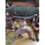 A 19th century rosewood piano stool base with carved tripod support together with a further 19th