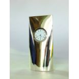 A silver plated mantle clock with quartz movement