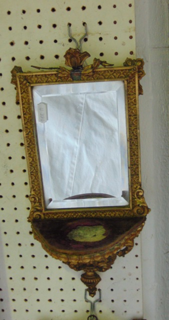 A pair of small 19th century gilded wall brackets, each enclosing a bevelled edged mirror plate, - Image 2 of 2