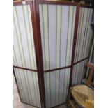 A 19th century mahogany three fold room divider of full height with material panels