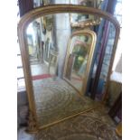 A Victorian over mantle mirror with gilt moulded arched frame, 132 cm high x 130 cm wide approx