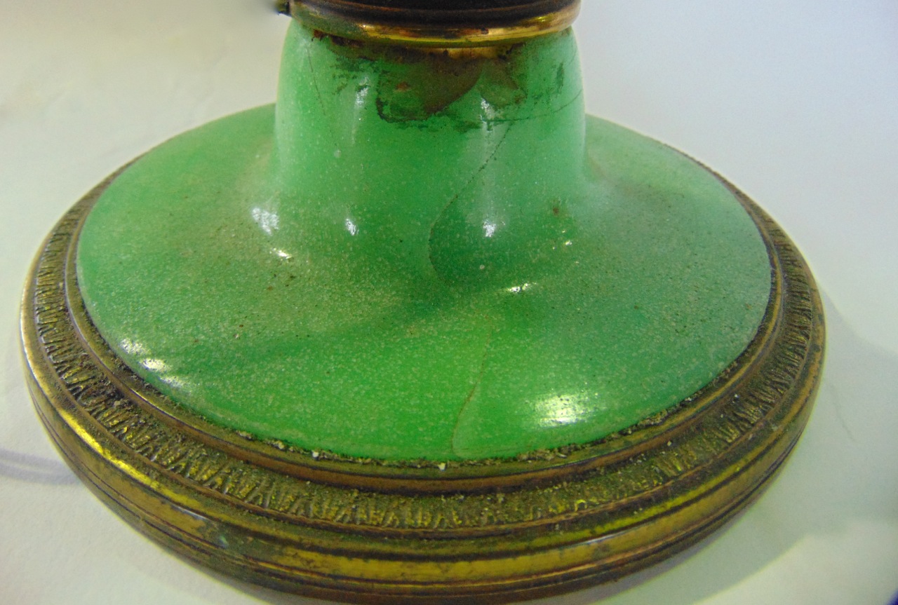 A Victorian oil lamp stand with brass column and foliated detail, later adapted to electricity - Image 2 of 3