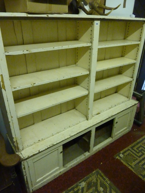 A 19th century painted pine two sectional bookcase, the upper two divisional section with adjustable - Image 2 of 2