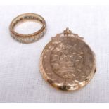 A 9ct gold Victorian locket with engraved and chased decoration, 6g approx together with a