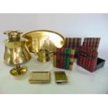 A 19th century brass lantern with storm shade complete with snuffer, an oval brass salver and