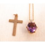 A 9ct gold amethyst and diamond pendant on chain link necklace, 3g approx together with a 9ct gold