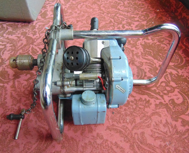 A vintage petrol driven drill by Bridges with three speed mini mota, with chrome casework and - Image 2 of 4