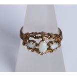 An early 20th century 9ct gold ladies opal three stone ring, 3g approx ring size Q