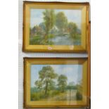 A pair of early 20th century watercolours of pastoral scenes by L G Ireland, one showing a